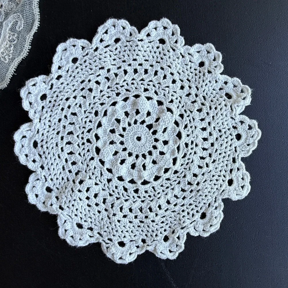 Vintage White and Cream Lace Doilies Set of 5 Handmade Crochet and Netting
